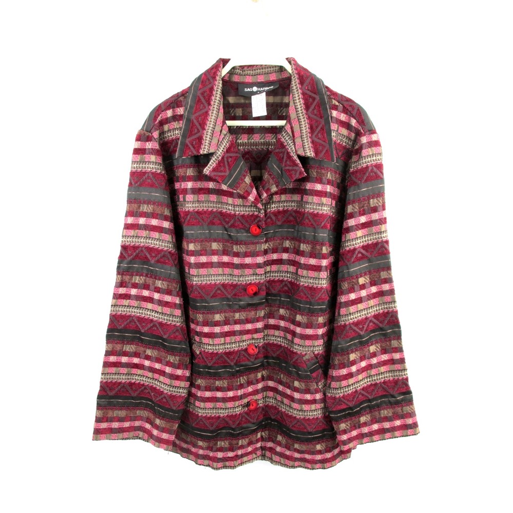 Sag Harbor Blazer Coat Womens 18W Multicolor Striped Southwest Tribal F44100 - Picture 1 of 16